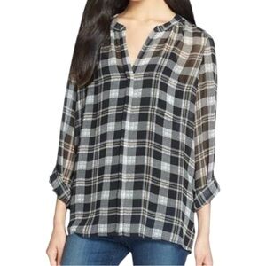 Joie Women’s Nura Plaid Silk Plaid Black and White Long Sleeve Button Down Sz L‎